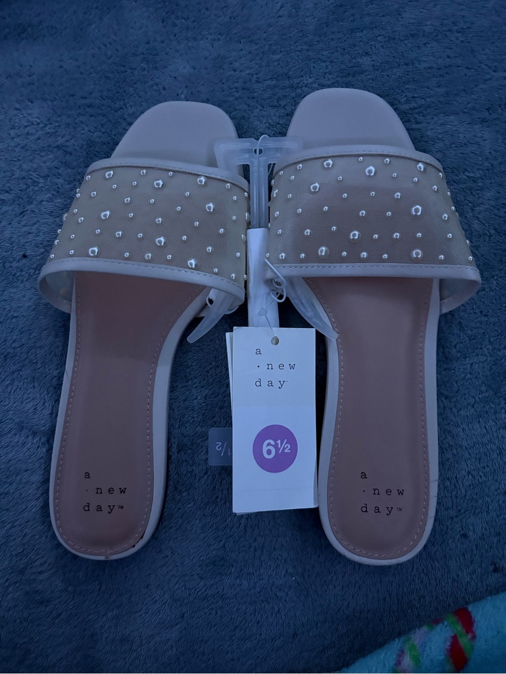 a new day Beige Pearl-Stud Slide Mules